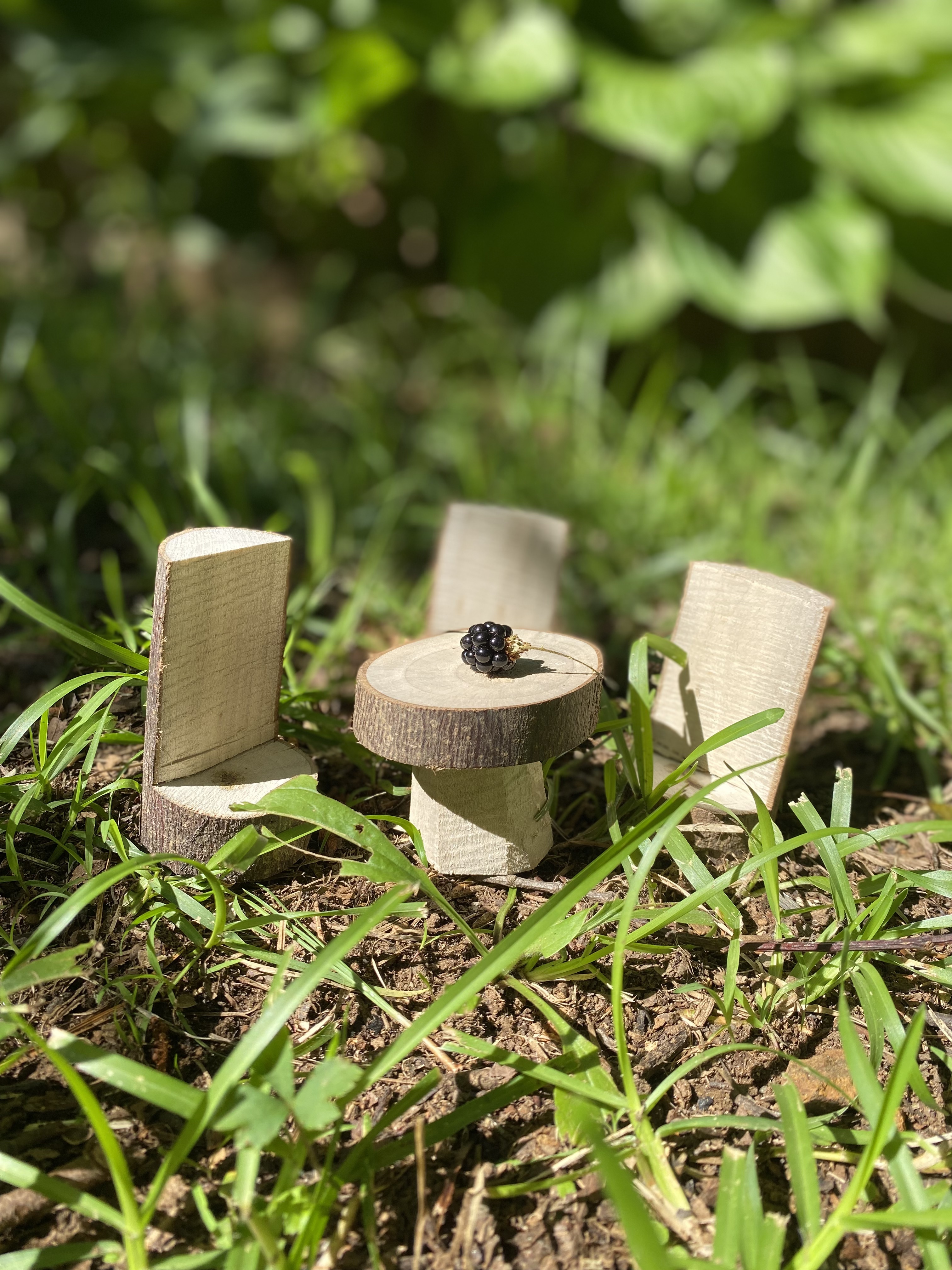 wooden table and charis for fairy garden